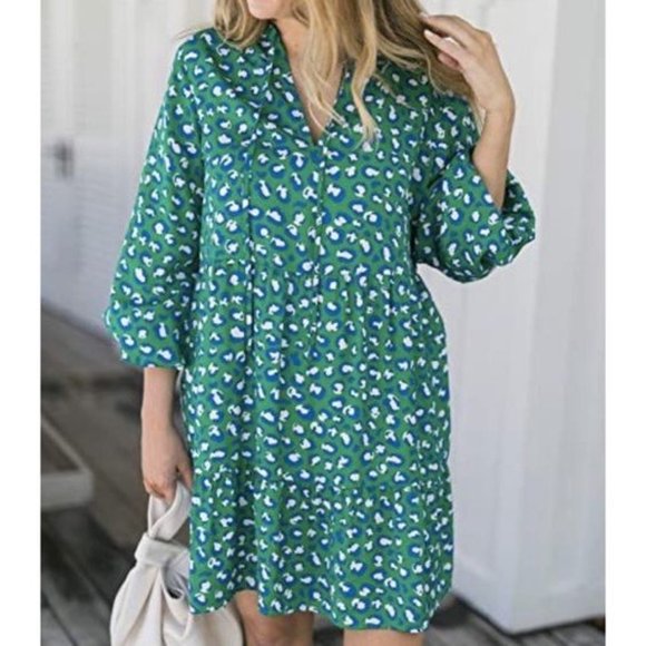 Grace Atwood × The Drop Loose Fit Emerald Animal Print Dress Size XS - Picture 2 of 14